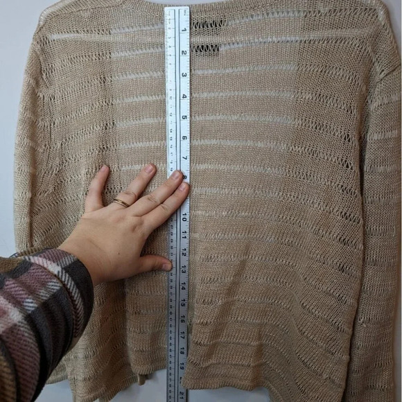 Lord & Taylor 100% Linen Beige Open Front Knit Cardigan Women Large - Picture 6 of 10